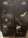 Vtg Set Of 2 Oriental Black Lacquer Wood Wall Hangings Birds/floral 36 By 14. Fixed Price $175.00.