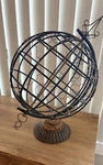 Large Artistic Brass/metal Hollowed World Globe; Wood Stand 20" Tall India Euc. Fixed Price $99.00.