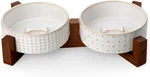 Set With Walnut Wood Stand, 1.5 Cups Ceramic Pet For Puppy Dogs,. Fixed Price $44.95.