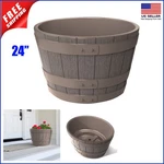 Half Oak Barrel Planter Whiskey Flower Pot Outdoor Garden Patio Porch Decor 24". Fixed Price $58.50.