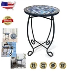 Durable Ceramic Tile Indoor Outdoor Accent Table, 12" Round Decorative End. Fixed Price $84.98.