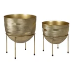 Kate And Laurel Navara Bohemian Round Metal Planter Set, 2 Pieces, Gold, Sophist. Fixed Price $181.99.
