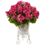 Nearly Natural Geranium With Metal Planter Uv Resistant (indoor/outdoor). Fixed Price $77.99.