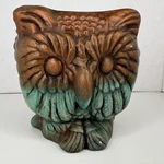 Vintage 3-FACED Owl Planter Triangular Studio Pottery Copper Verdigris. Fixed Price $34.99.