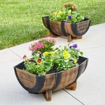 Set Of 2 Whiskey Half Barrel Planter Flower Pot Yard Garden Outdoor Rustic Decor. Fixed Price $44.98.