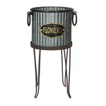 Galvanized Gray Metal Round Flower Pot Indoor Outdoor Garden Planter With Stand. Fixed Price $59.99.