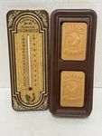 Avon Vintage Gold Metal Tin Rooster Farmers Almanac Thermometer Advertising Soap. Fixed Price $14.05.