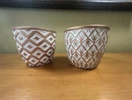 Set Of 2 Ceramic Geometric Design Planters 3.75 X 4 Gold And White Colored. Fixed Price $12.00.