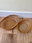 Set Of 2 Finely Woven Oval Bamboo Wicker Baskets Bowls Vintage Green Accent. Fixed Price $24.99.