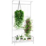 Outsunny 74" Tall Metal Plant Stand With Trellis Hanging Bar, White. Fixed Price $69.99.