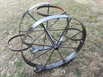 Rustic Wagon Wheel Steel Stand Planter Display Flower Vegetable Garden. Fixed Price $125.00.