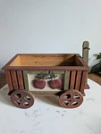 Rustic Wood 1990S Wagon Planter Apple Decor Country Farmhouse Utensil Holder Box. Fixed Price $24.00.