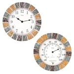 10 Inch Indoor Outdoor Hanging Wall Set,stone Frame Clock And Thermometer. Fixed Price $63.88.