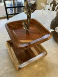 Pier 1 Wood 2 Tier Serving Tray Metal Leaf Stand Rustic Farmhouse Decor. Fixed Price $39.99.