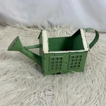 Tin Watering Can House Planter Green White Country Shabby. Fixed Price $12.00.