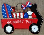 Americana Summer Fun Red Wagon Sign Wall Art Door Hanger Plaque Porch Deck Patio. Fixed Price $13.99.