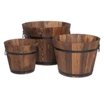 Set Of 3 Wooden Bucket Barrel Planters For Plants Garden Outdoor Indoor Decor. Fixed Price $74.99.
