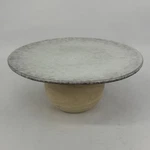 Bloomingville White Speckled Stoneware Pedestal Serving Tray With Wood Base. Fixed Price $21.99.