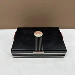 Vtg 1920S Art Deco Wood Storage Box Black Red Handles Silver Trim. Fixed Price $144.49.