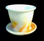 Akro Agate Glass Orange And White 5 Dart 2" Flower Pot Saucer. Fixed Price $30.00.