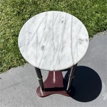 Round Marble Top Pedestal Plant Stand, Wood & Metal, White Brown Indoor. Fixed Price $69.95.