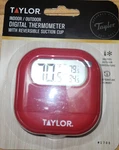 New Taylor Digital Indoor Outdoor Thermometer Reversible Suction Cup Red 1700. Fixed Price $8.00.