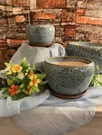 Planters Flower Pot Ceramic 3 Piece Glazed Peacock Blue Bottom Tray Home Decor.. Fixed Price $45.90.