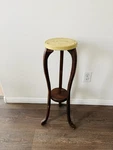 Vintage Style Wooden Plant Stand Features Curved Legs Lower Shelf 29 Inch Tall. Fixed Price $125.00.