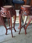 Vintage Oriental Hand Carved Rosewood Marble Top Plant Stand. Fixed Price $195.00.