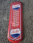 Vintage Large 27" Red Pepsi Cola Thermometer Metal Tin Sign Soda Pop Advertising. Fixed Price $80.00.