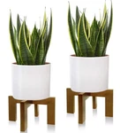 Indoor Outdoor Plant Stand 2 Pack, Mid Century Wood Rattan Holder For 515" Pots. Fixed Price $30.72.