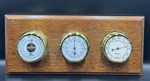 Bey Berk Oak & Brass Wall Mounted Thermometer, Hygrometer Barometer, France. Fixed Price $195.00.