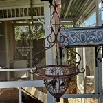 Metal Wrought Iron Hanging Flower Planter Basket With Antique Rust Patina. Fixed Price $199.95.