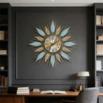26.8" Large Sunburst Wall Clock Metal Leaf Design Silent Quartz Home Decor. Fixed Price $68.88.