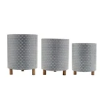 Iron Metal Planter With Geometric Design And Wood Legs (set Of 3). Fixed Price $138.99.