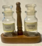 Vintage Wagner Glass Salt Pepper Shakers Wood Caddy Mid Century Kitchen Set. Fixed Price $15.77.
