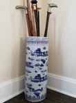 Floral Blue & Gray Porcelain Umbrella Cane Stand Holder Plant Vine Floor Vase. Fixed Price $139.89.