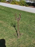 Vintage Wrought Iron Tall Garden Planter Stand With Scroll Legs - 29.5"H. Fixed Price $60.00.