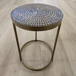 Boho Blue Wicker Plant Stand Bronze Finish Metal Frame. Fixed Price $39.00.