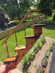 Wooden Staircase Wall With Spindles And Pegs 4 Shelfs. Fixed Price $36.00.