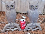 Antique Usa Country Home Cast Owl Bird Fireplace Hearth Andirons Glass Eye. Fixed Price $895.00.