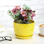 Mygift 7 Inch Yellow Sunburst Ceramic Flower Pot With Saucer. Fixed Price $29.99.