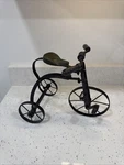 Vintage Collectible Rustic Handcrafted Wrought Iron Tricycle, With Wood Seat. Fixed Price $65.00.