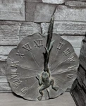 Vtg Sun Dial 8" Wide Aluminum Frog On Lily Pad W/ Branch Garden Decor Sculpture. Fixed Price $39.95.