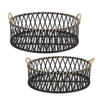 Round Woven Bamboo Trays With Rattan Handle Accent (set Of 2). Fixed Price $90.99.