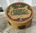 Vintage Merry Christmas Round Balsa Wood Nesting Box Lidded Keepsakes Storage. Fixed Price $19.95.