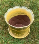 Vintage Art Deco Yellow Pottery Planter Garden Salvage Flower Scalloped. Fixed Price $59.00.