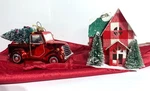 North Pole Trading Co Gingham House And Truck Christmas Ornament Set 2-PC New. Fixed Price $14.99.
