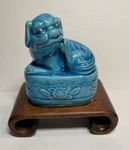 Rare Chinese Cyan Blue Foo Dog With Bent Wood Stand. Fixed Price $99.95.