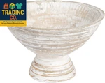 Boho Wood Pedestal Serving Bowl, White Wash Finish. Fixed Price $34.99.